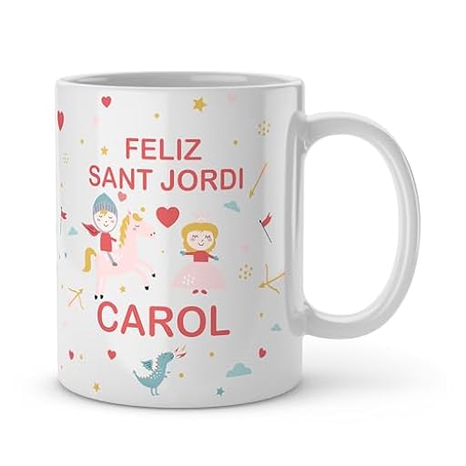 Made in Gift Taza Blanca de Cerámica con Asa 33cl Feliç Sant Jordi Personalizada con Diseño Español y Catalán como Regalo Original para Sant Jordi Apta para Microondas y Lavavajillas | Ya disponible en tu tienda friki favorita! En mundofriki.es!