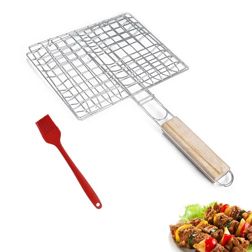 BBQ Grillkorb Fisch-Grillkorb, Grillroste Grill Basket, Edelstahl BBQ Grillkorb Fischbräter, Tragbares Grill Fischhalter, Fischgriller mit griff, für Fisch, Gemüse, Garnelen, mit Backbürste