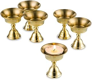 Sziqiqi 6 Pcs Ghee Lamp Butter Holder Brass Tealight Holder Brass Oil Lamp Votive Candle Holders, Golden Cup Candle Holder Tibetan Buddhist Altar Supplies, Gold