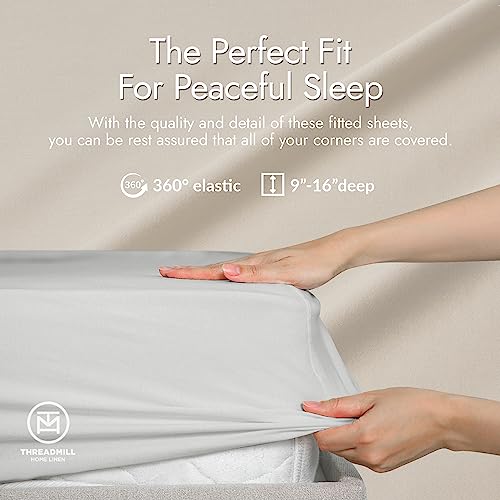 Image of Threadmill 300 TC Viscose Made from Bamboo Cal King Sheet Set, Light Grey | 16 inch Deep Pocket, Cooling Sheet, Breathable, Lightweight, OEKO-TEX Certified