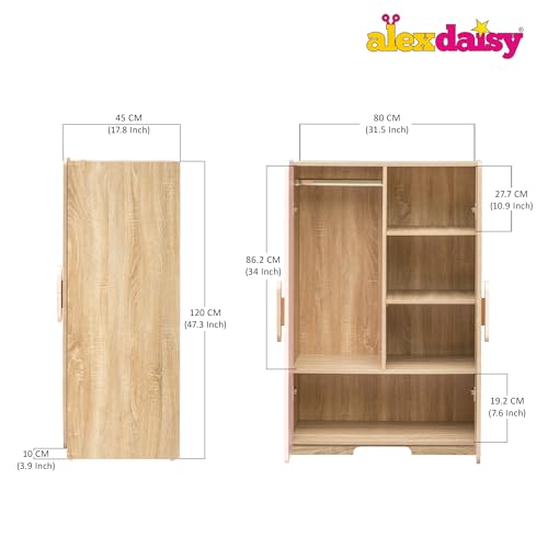 Image of Alex Daisy Romania Kids 2 Door Wardrobe for 3-12 Years| Non-Toxic Safe Material | Soft Coated Premium Finish | Engineered Wood Kids Bedroom Storage Cupboard (Pink, Medium)