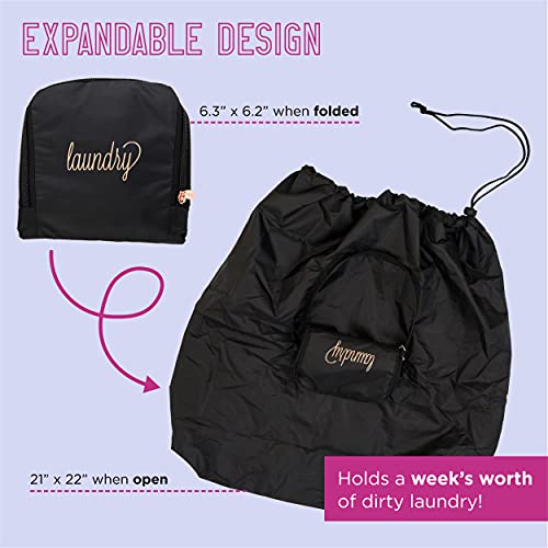 Miamica Travel Laundry Bag, Black/Rose Gold – Measures 21” X 22” When Fully Opened – Foldable Laundry Bag With Drawstring Closure – Durable, Lightweight Travel Accessories #TOP1