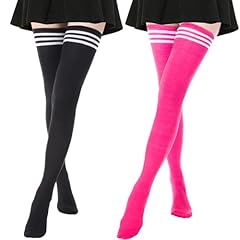 2 Pairs Extra Long: Black With Stripe, Peach With Stripe