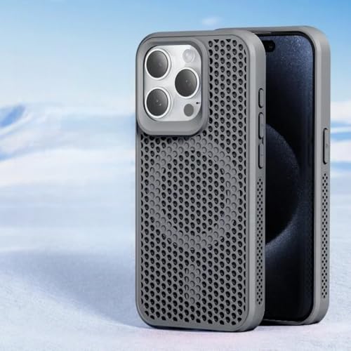 Coque de téléphone respirante pour iPhone 16 Pro Max contre la surchauffe en jeu - Mesh Gris