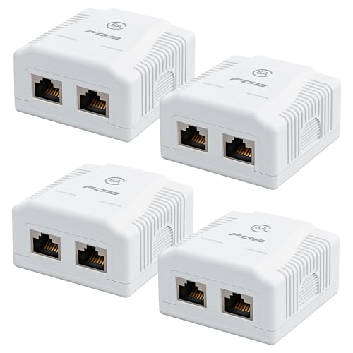 Prise réseau Cat6A double RJ45 FTP blindée 10 Gbit/s boîtier de montage en saillie blanc