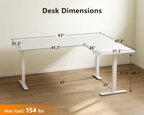 Image of Casaottima 63 Inch L Shaped Electric Standing Desk, Home Office, White