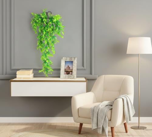 Image of Foliyaj Artificial Green Flower Leaf Vine with Metal Wall Stand | Decoration Items for Living Room | Creeper for Wall Decor (Length 70 cm + 1 Metal Wall Stand)