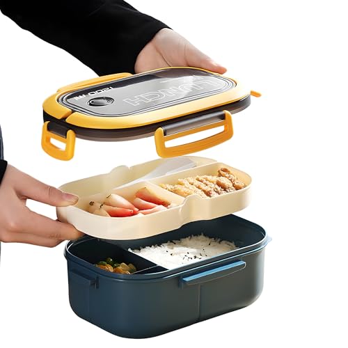 E EGART Bento Lunch Box for Adults Kids with Compartments Leakproof Snack Box with Cutlery & Handle Sandwich Box for Boys Microwave and Dishwasher Safe (Blue)