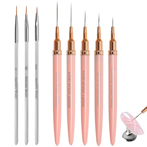 8 Pcs Liner Brush Nail Art Thin Nail Art Brush Nail Art Brushes for Gel Nails for Diy Professional Use