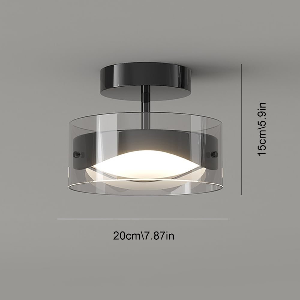 9W Led Półpłaska Oprawa Sufitowa, Czarna Oprawa Do Korytarza, Szklana Sufitowa, Sufitowa Na Werandzie, Wejściowa Do Sypialni, Sufitowa Do Korytarza, 3 Tryby Kolorów, 7,87 Cala