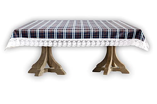 Image of The Furnishing Tree Waterproof PVC Rectangle Shaped 2 Seater Table Cover WxL 45x70 inches Checkered Pattern Black White with White Border lace