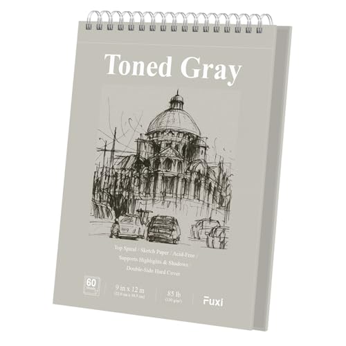 Image of Fuxi Toned Grey Sketch Pad, 9x12 Spiral Sketchbook, 60 Sheets (85lb /130gsm) Art Paper, Artist Paper for Drawing with Pencil, Charcoal for Artists & Students, Art Class.