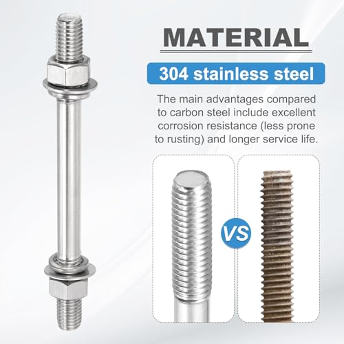 Tornillos de doble extremo M12 x 250 mm de acero inoxidable para anclaje de estructuras 4