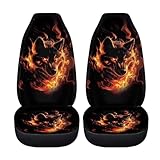 Pointodoor Wolf 2 Piece Car Seat Cover for Men Flame Print Front Cushion Covers Washable Auto Protectors for Most Cars