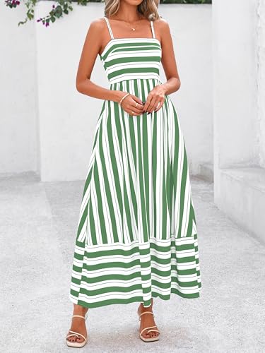 Image of PRETTYGARDEN Women Summer Maxi Dresses 2026 Spaghetti Strap Boho Floral Striped Wedding Guest Beach Vacation Flowy Long Dress