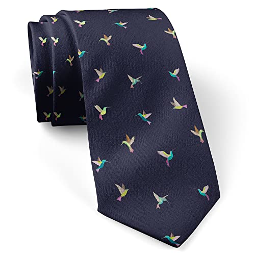 ikiki-tech Skinny Slim Fashion Necktie for men Novelty Conversational Neckwear Ties (Bright Birds Hummingbird Colibri Pattern)