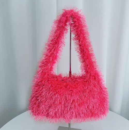 Image of Fluffy Shoulder Hobo Bag Handbag and Purse Women Y2K Fuzzy Soft Plush Underarm Tote Bag