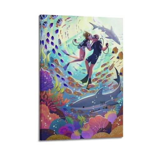 Poster mural romantique WIZIGM sous-marin avec cadre 30x45 cm