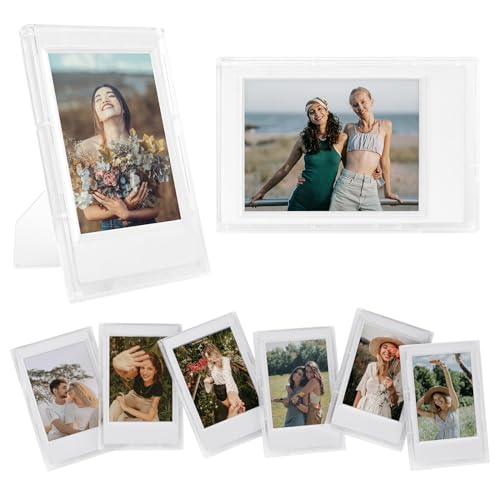 HIYQIN 2x3 Clear Photo Frames - 8 Pack Mini Photo Frames for Fujifilm Instax/Polaroid 3” Film - Instax Mini 12 11 9 8 7s 90 40 Freestanding Frame, Polaroid Photo Dispaly - Frosted Clear