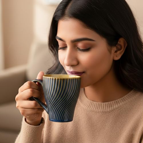 Image of The Earth Store Blue Fusion Wave Coffee Mug - 300ML Ceramic Coffee Mugs Set of 2 | Microwave & Dishwasher Safe Mugs for Gift | Home | Office | Restaurant | Daily Use Tea Mug