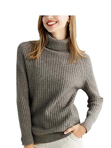 Jegsnoe Women's Knitted Pullover Merino Wool Turtleneck Sweater Winter Autumn Jumper Top Clothes Brown L