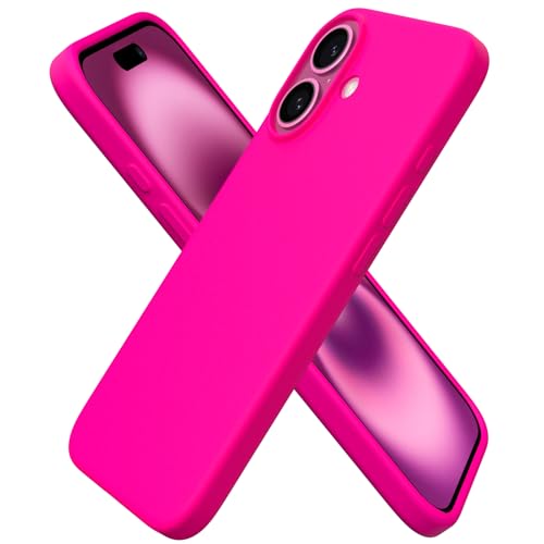 ORNARTO Compatible with iPhone 16 Case 6.1", Slim Liquid Silicone 3 Layers Full Covered Soft Gel Rubber 16 Phone Cases Cover 6.1 inch-Hot Pink