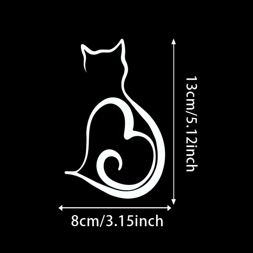 2 pegatinas de vinilo con forma de gato, 8 x 13 cm, diseño de corazón, para coche, camión, SUV, ventana, exterior, gatito, decoración de mascotas, #AZ89 (color blanco) - 2