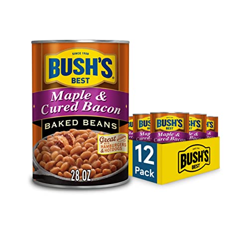 Bush's Best Canned Maple And Cured Bacon Baked Beans (Pack Of 12), Source Of Plant Based Protein And Fiber, Low Fat, Gluten Free, 28 Oz #TOP25