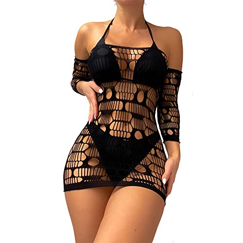 Image of Hollow Out Crochet Bodycon Cover Up Swimsuit Mini Dress Sexy Lingerie Off Shoulder Beach Swimwear