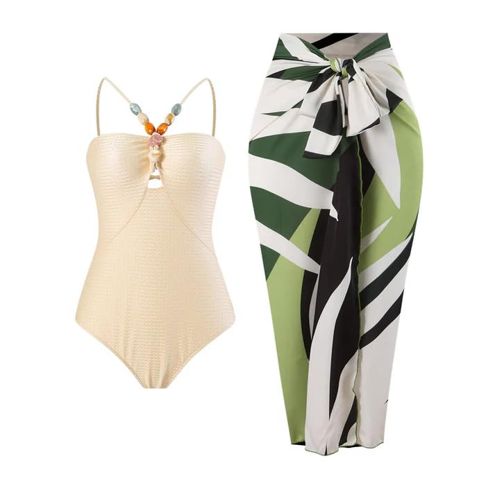 Image of AARAM Stylish Premium Women's One Piece Swimsuit with Cover Ups Wrap Skirt Sarong Retro Floral Print Monokini Tummy Control Swimwear, Printed Swimming Costume for Women Beach Wear