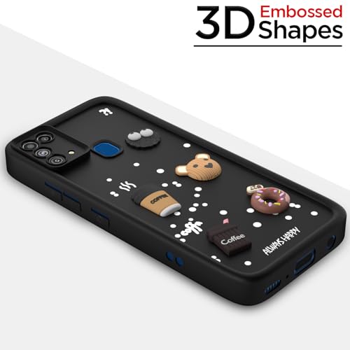 Image of Outlouders Back Cover for Samsung Galaxy M31 / M31 Prime / F41 | Cute Fun Cartoon 3D Bear Silicone | Full Body Protection Bumper Case (Black)