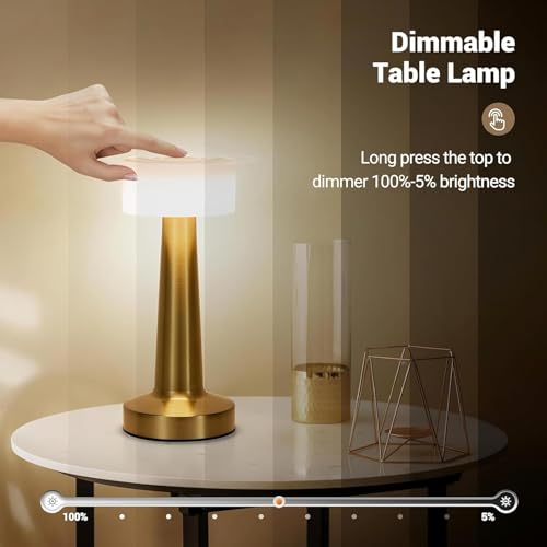 Image of Table Lamp /Table Lamp Study Room /Lamp Table /Led /Wireless Led Touch 3 Mode Metal /Bed Lamps Bedroom Side /Rechargeable Metal Touch /Warm Lighting /Bedside Lamp /Nightstand Lamp