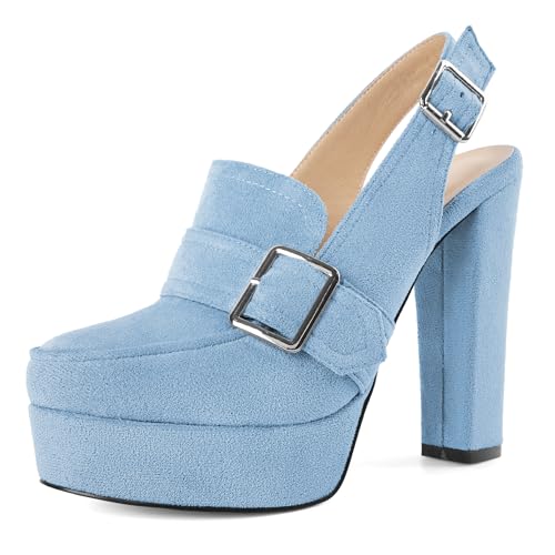 Image of Women's High Heel Loafers Platform Pumps Round Toe Heels Chunky Heel Pumps Stylish Comfortable 4.8 Inch Slingback Heels