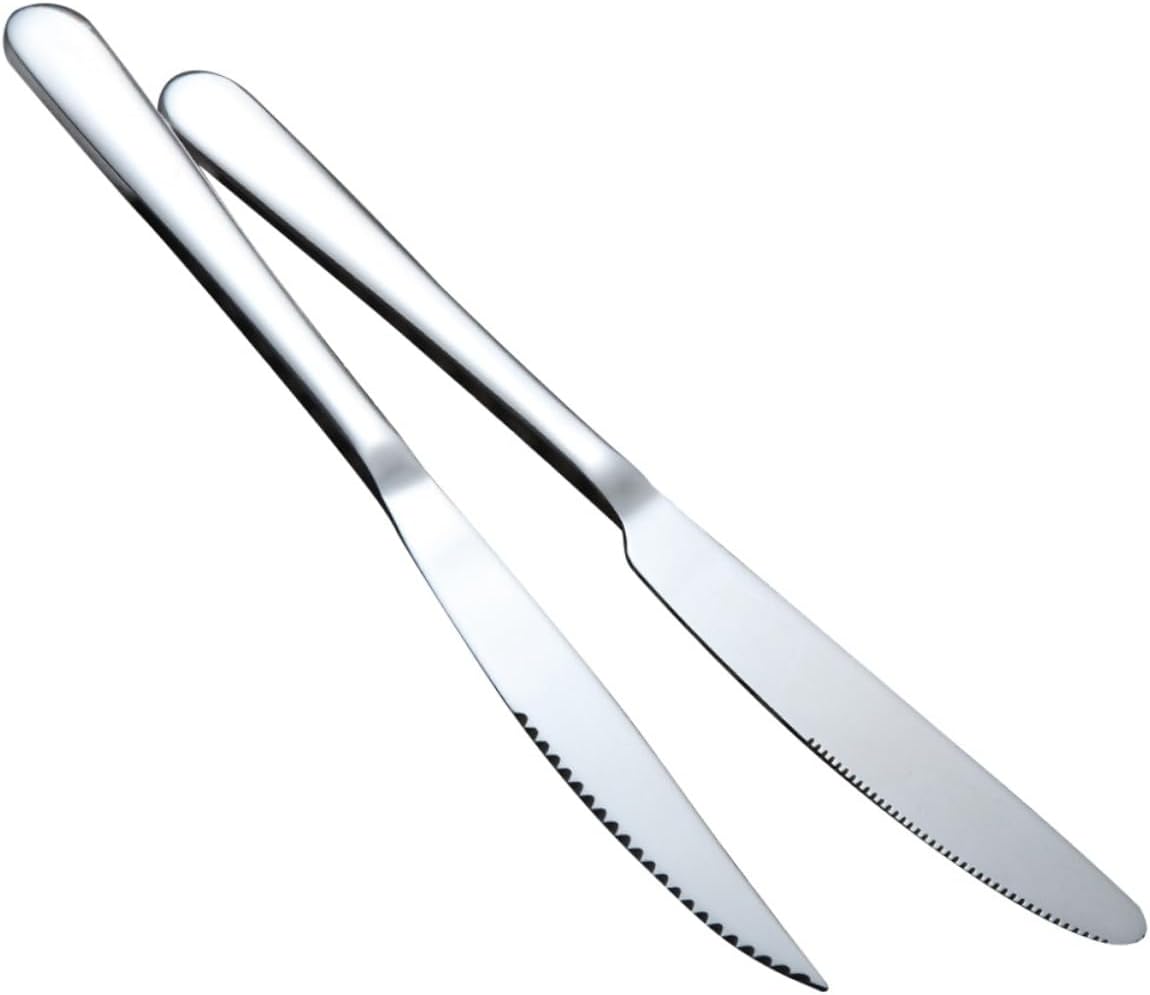 12pcs Stainless Steel Steak Knives Set Dinner Cutlery Serrated Edges Hammered Easy to Clean for Daily Use
