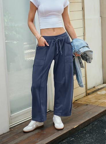 Yanekop Womens Baggy Wide Leg Pants Casual Fall Trousers Palazzo Pants Drawstring Waist Barrel Sweatpants with Pockets3
