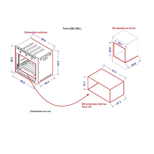 Forno Elétrico Embutir Nardelli E60 Inox 60L