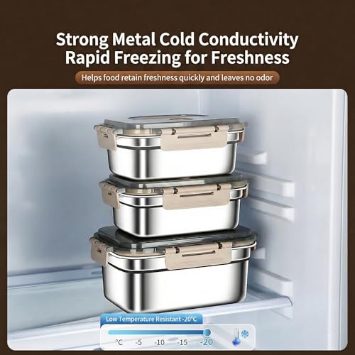 Image of Stainless Steel 1500ml Food Storage Container /Bento Lunch Box with Airtight Lid & Handle | Leakproof, Fridge & Freezer Safe Meal Prep Container for Fruits, Vegetables, Meat & Leftovers