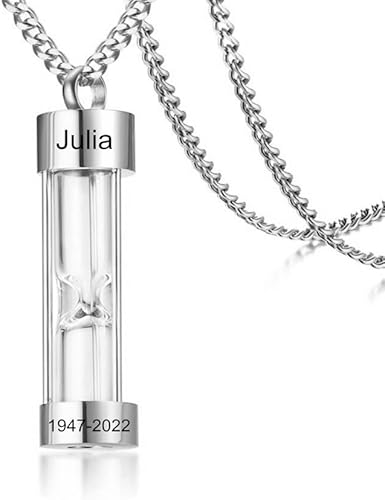 Collares de urna de reloj de arena personalizados, botella de urna de cremación grabada con nombre, colgante de ceniza, joyería conmemorativa para