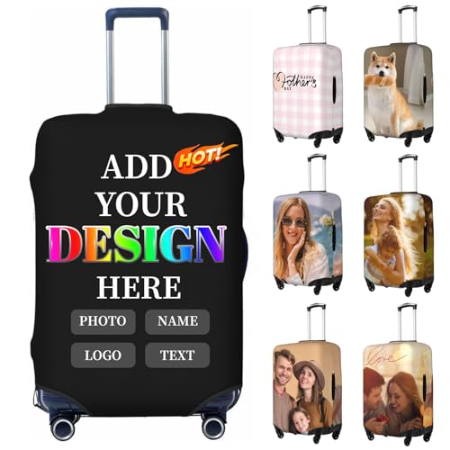Custom Luggage Cover, Personalized Elastic Luggage Cover Protector with Photo Text Name,Customized Luggage Covers with Double-Sided Printing for Travel Business (S(18-21inch))
