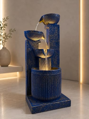Image of 3 Feet Natural Fiber Water Fountain for Home Decor with LED Light | Indoor & Outdoor Floor Standing Waterfall Fountain | Large Decorative Water Feature for Living Room, Garden & Office