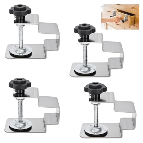 awagas 4PCS Drawer Front Installation Clamps, Stainless Steel Front Drawer Woodworking Clamp,Universal Cabinet Installation Clamp,Bow Structure Cabinet Aids Jigs Clamping Tools for Woodworking Fixture