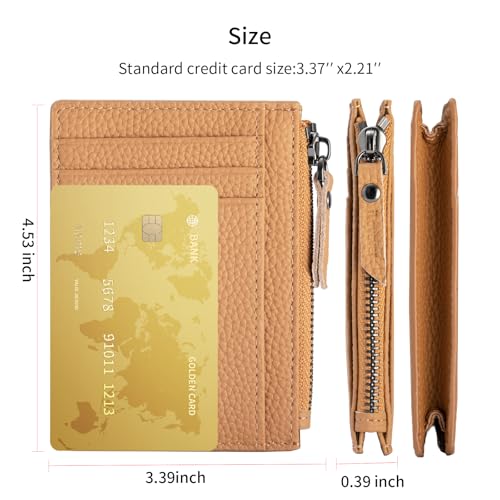 Image of Slim Wallet for Women Small Leather RFID Blocking Credit Card Holder Minimalist Front Pocket Wallet with Coin Purses & Pouches,Brown