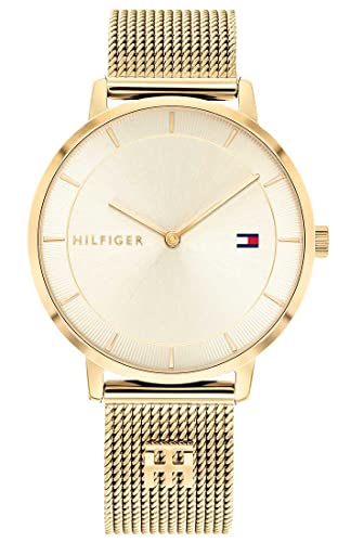 Tommy Hilfiger Analog Quarzuhr für Damen mit Gelbgoldfarbenes Edelstahl-Mesh-Gliederarmband — 1782286