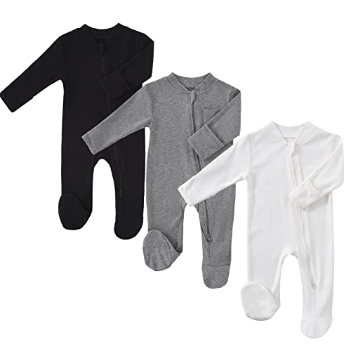 Image of HahaNice Baby 2 Way Zipper Girls Boys 100% Cotton Footed Sleep and Play with Mitten Cuffs 0-12 Months