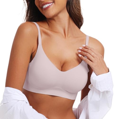 Image of OEAK Womens Wireless Jelly Bras Gel Comfortable Everyday Tshirt Bras PNK XL
