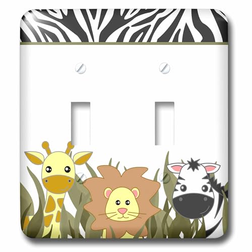 Interrupteur mural bébé jungle 3D Rose avec girafe, lion et zèbre pour chambre
