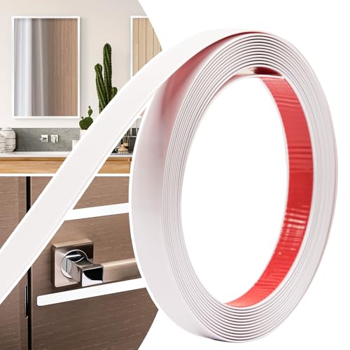 JSIWOTH Bordura decorativa, cinta de decoración autoadhesiva para puertas, ventanas, espejos flexibles, paredes, techos, pisos, armarios, azulejos, y bordes, Blanco Mate