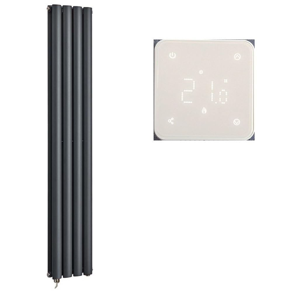 Milano Aruba 1000W Anthracite Vertical Double Oval Panel WiFi Electric Radiator - 1600mm x 236mm