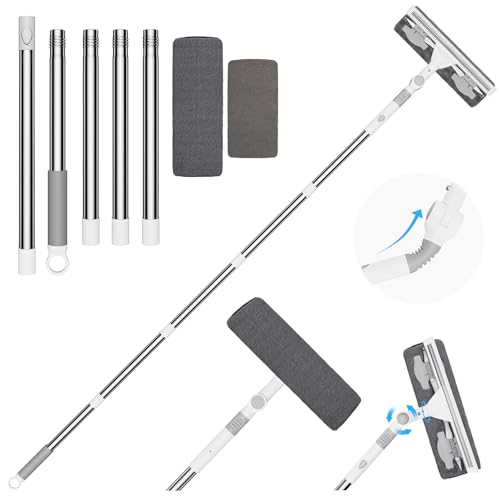 Raclette per Vetri con Manico in Acciaio Inossidabile Staccabile e Lungo Fino a 164 cm, Tergivetro in Silicone e Spugna, Tergipavimento per Pareti di Vetro Bagno Auto Doccia Finestre