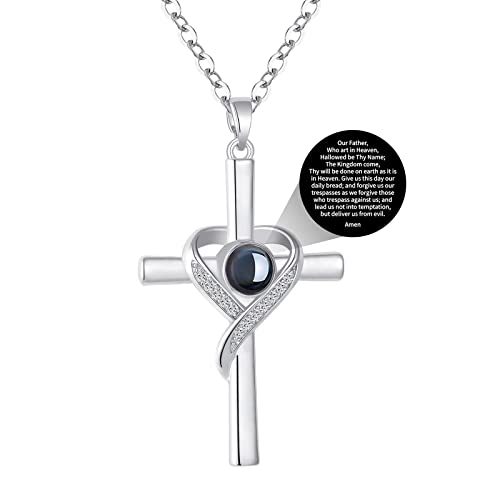 Avotto Cross Necklace with Bible Verse for Women Projection Necklace 18+2 Inches Chain Religious Spiritual Jewelry Baptism First Communion Confirmation Gifts